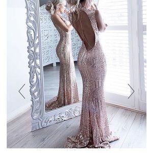 Rose gold sequence open back maxi gown